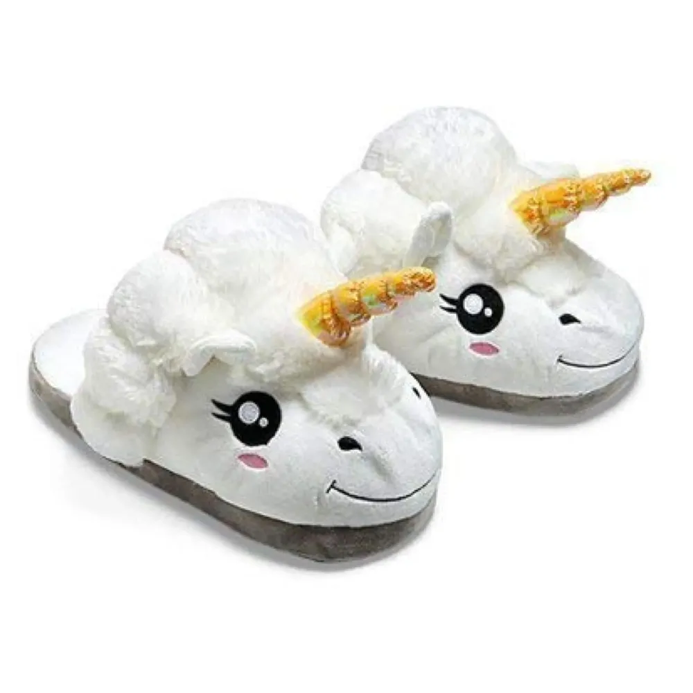 Unicorn plush slippers white for home and bathroom