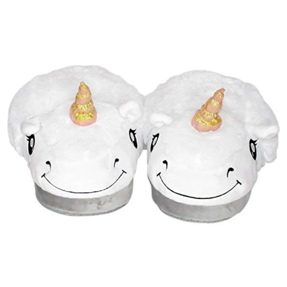 Unicorn plush slippers white for home and bathroom - 4