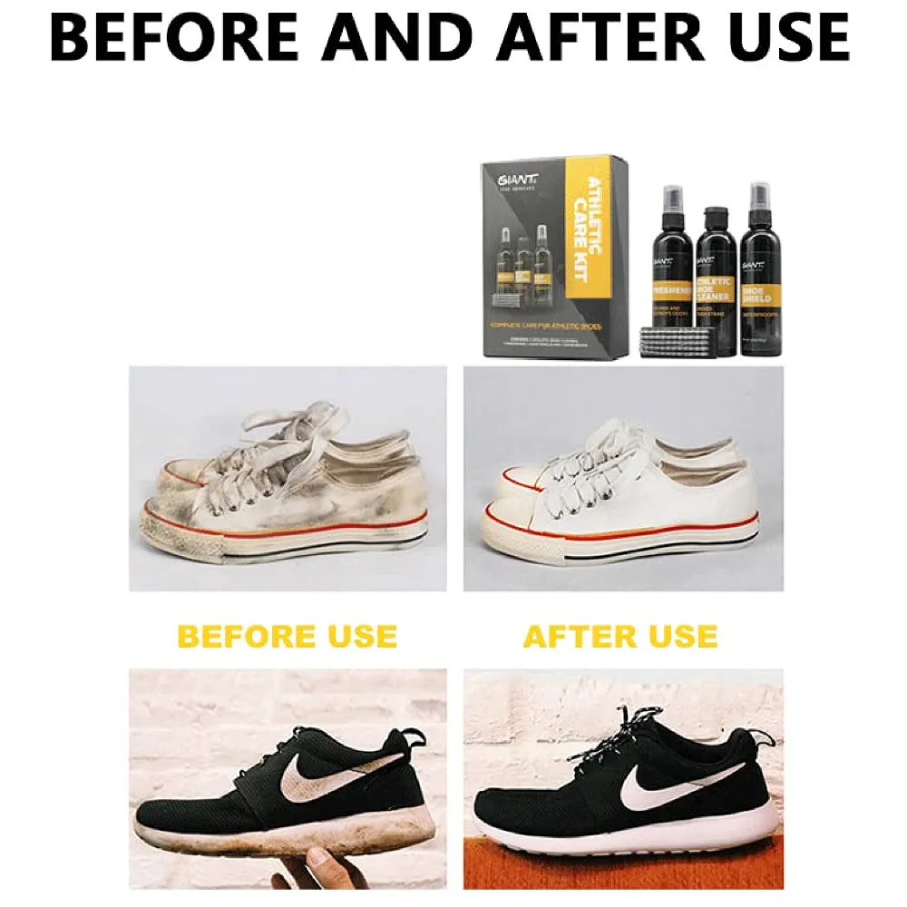 4 in 1 Shoe Water Proofing Kit Shoe Care Kit With Shoe Water Proofer, Cleaner Shampoo And Smell Freshener For Sneaker Heads Works On Leather, Sports Cotton All Shoes - Premium