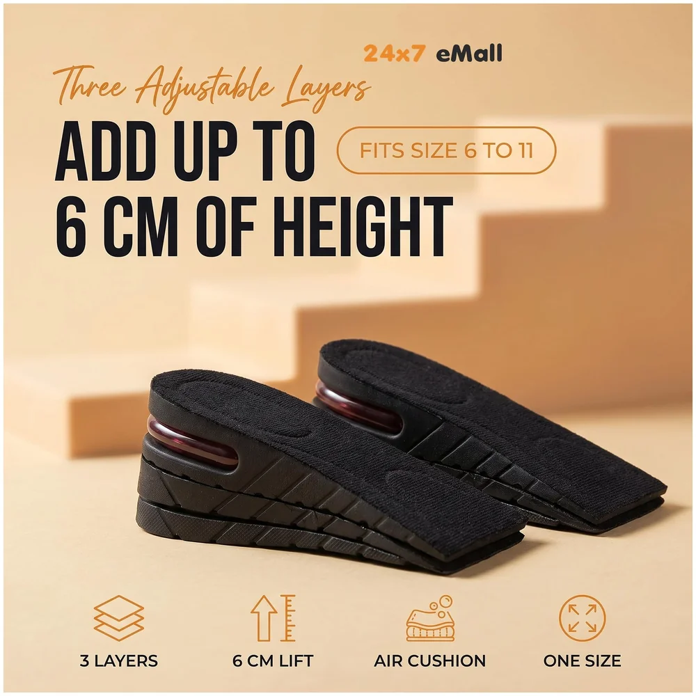 Pack of 2 Height Increase Insoles 3 Layer EVA Shoe Lifts 6 cm