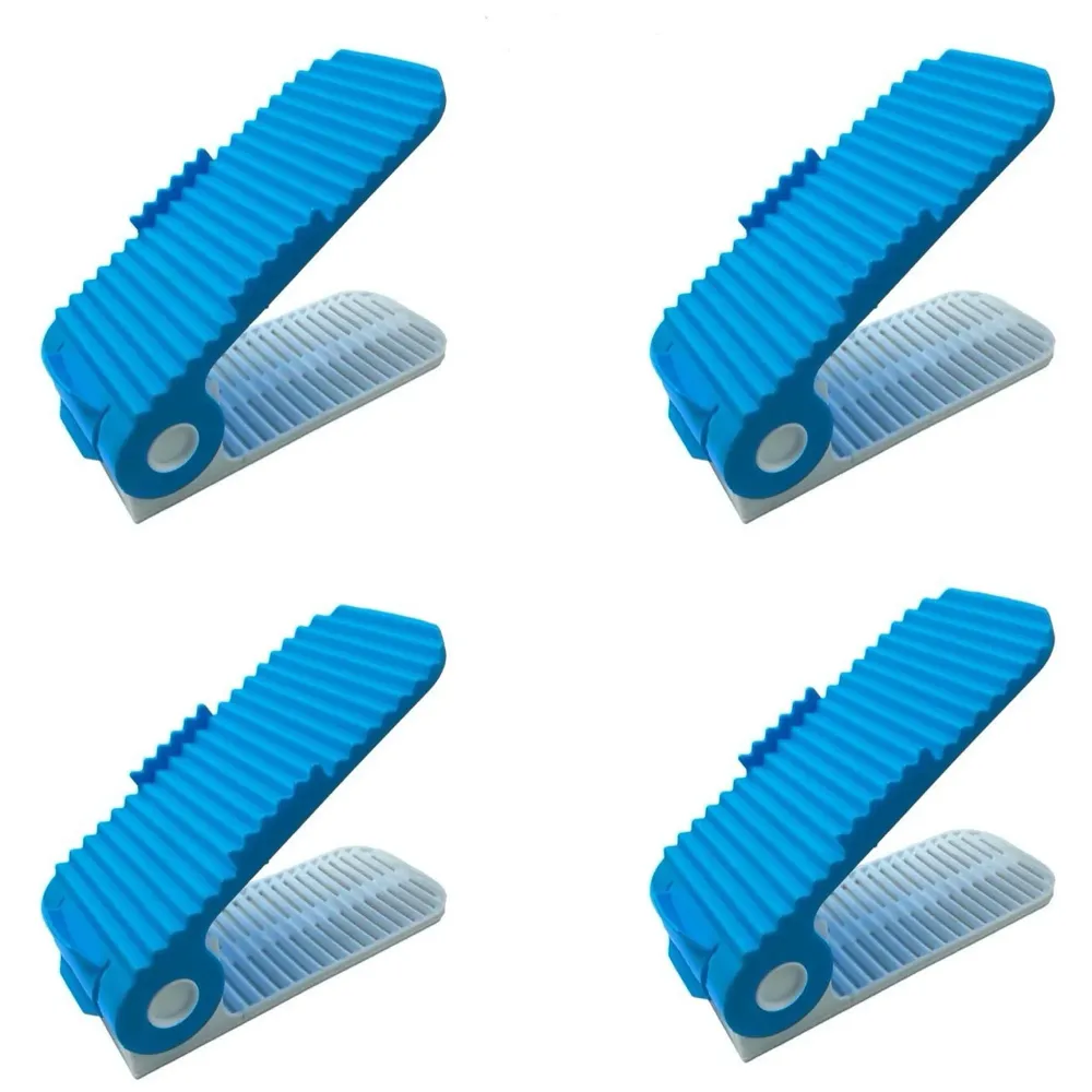 4pc Shoe Slots Organizer, Home Double Layer Shoe Slots Organizer-Space Saver Rack Holder for Shoes Adjustable Space Saver Storage Rack Holder (Blue, 4)