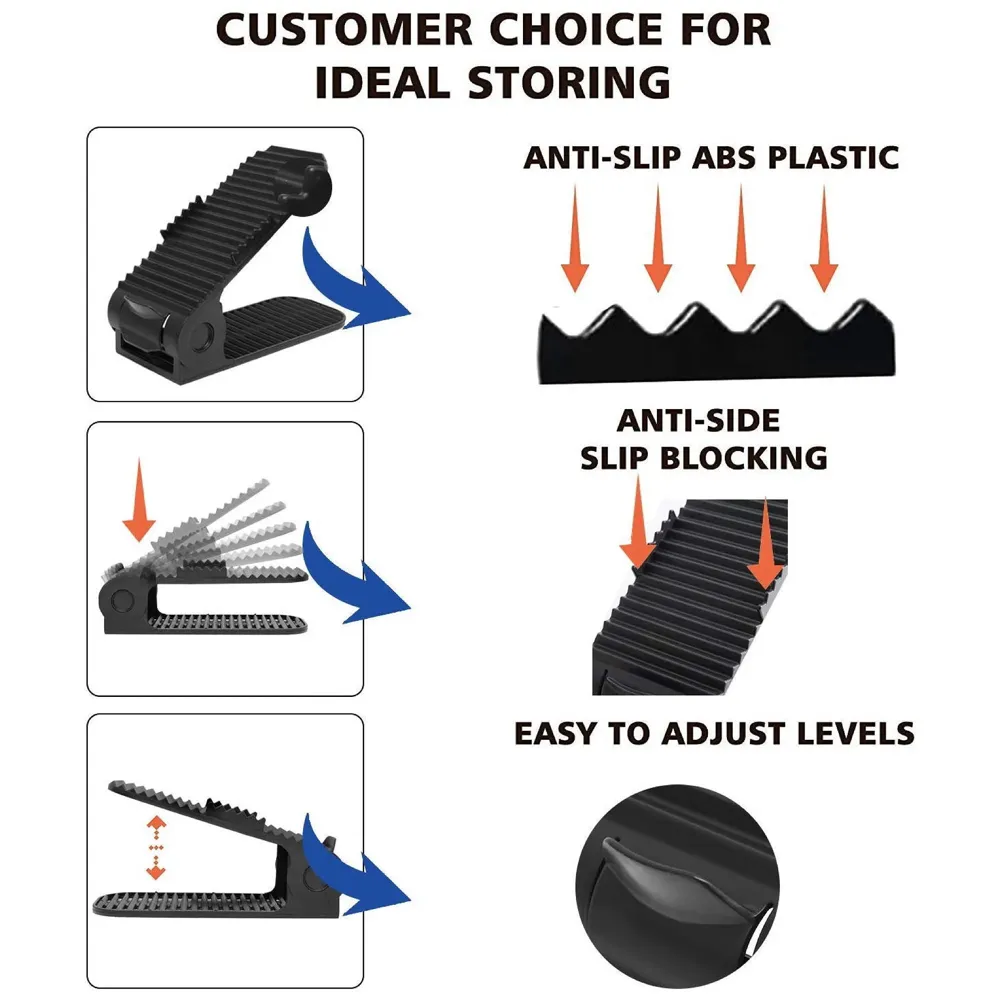 4pc Shoe Slots Organizer, Home Double Layer Shoe Slots Organizer-Space Saver Rack Holder for Shoes Adjustable Space Saver Storage Rack Holder (Blue, 4)