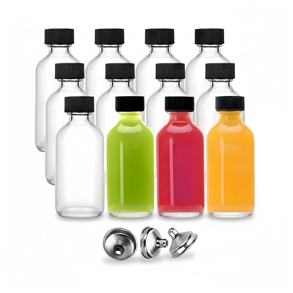12 Pcs Glass Shot Bottles 60 ml Airtight Leak Proof 3.7 Inch Set