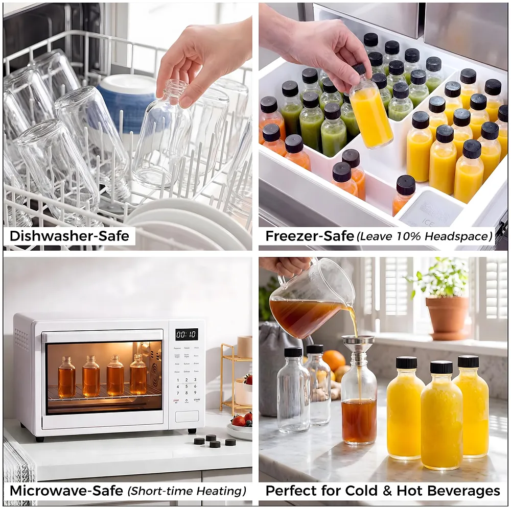 12 Pcs Glass Shot Bottles 60 ml Airtight Leak Proof 3.7 Inch Set