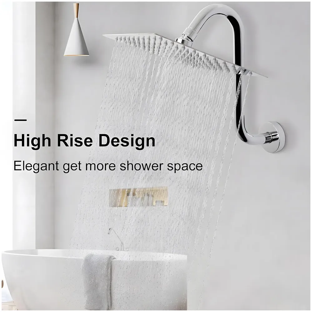 High Rise Goose Neck Curve Shower Arm S-Bend To Elevate the Shower Higher, Silver Compatible With all Showers -20 cm x 17 cm - 5