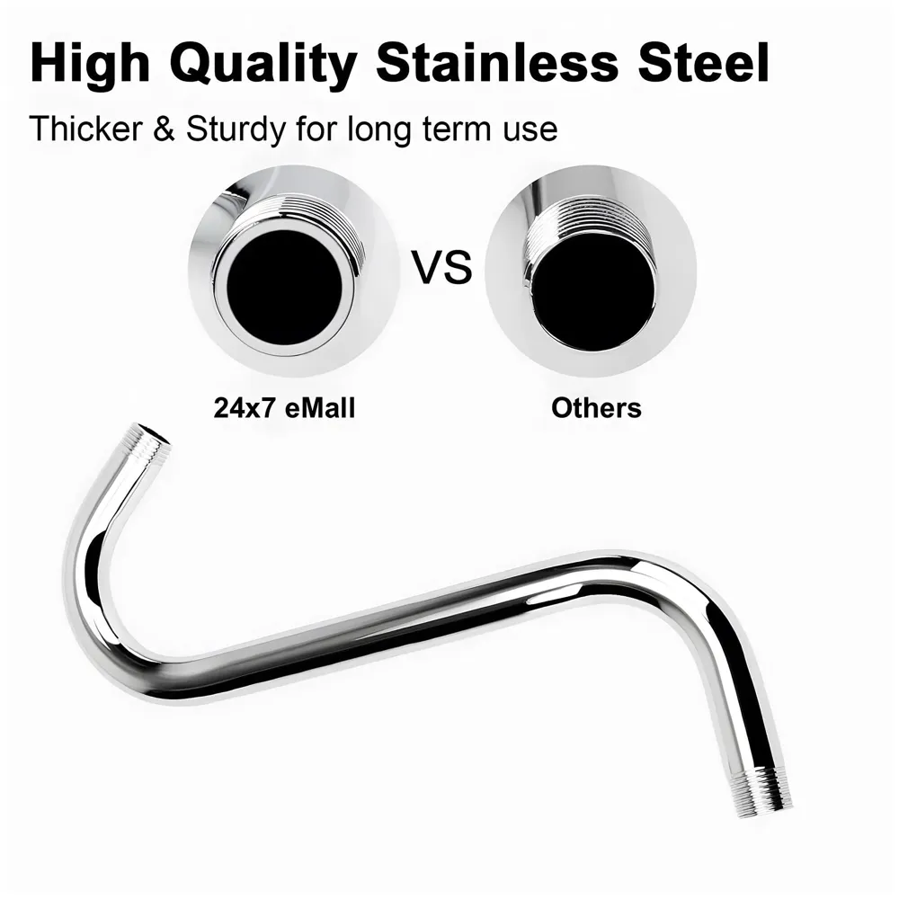 High Rise Goose Neck Curve Shower Arm S-Bend To Elevate the Shower Higher, Silver Compatible With all Showers -20 cm x 17 cm - 6