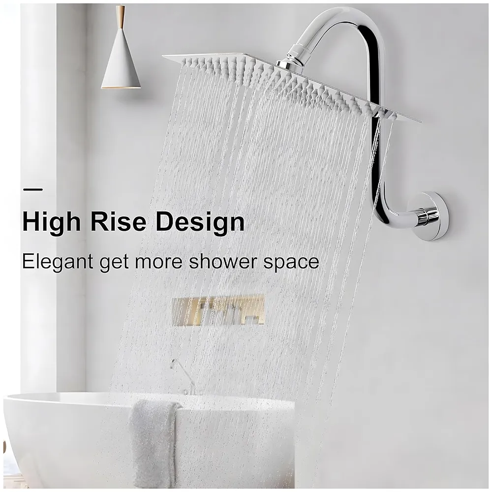 12 Inch High Rise Goose Neck Curve Shower Arm S-Bend To Elevate the Shower Higher, Silver Compatible With all Showers - 30 cm, 12 inch