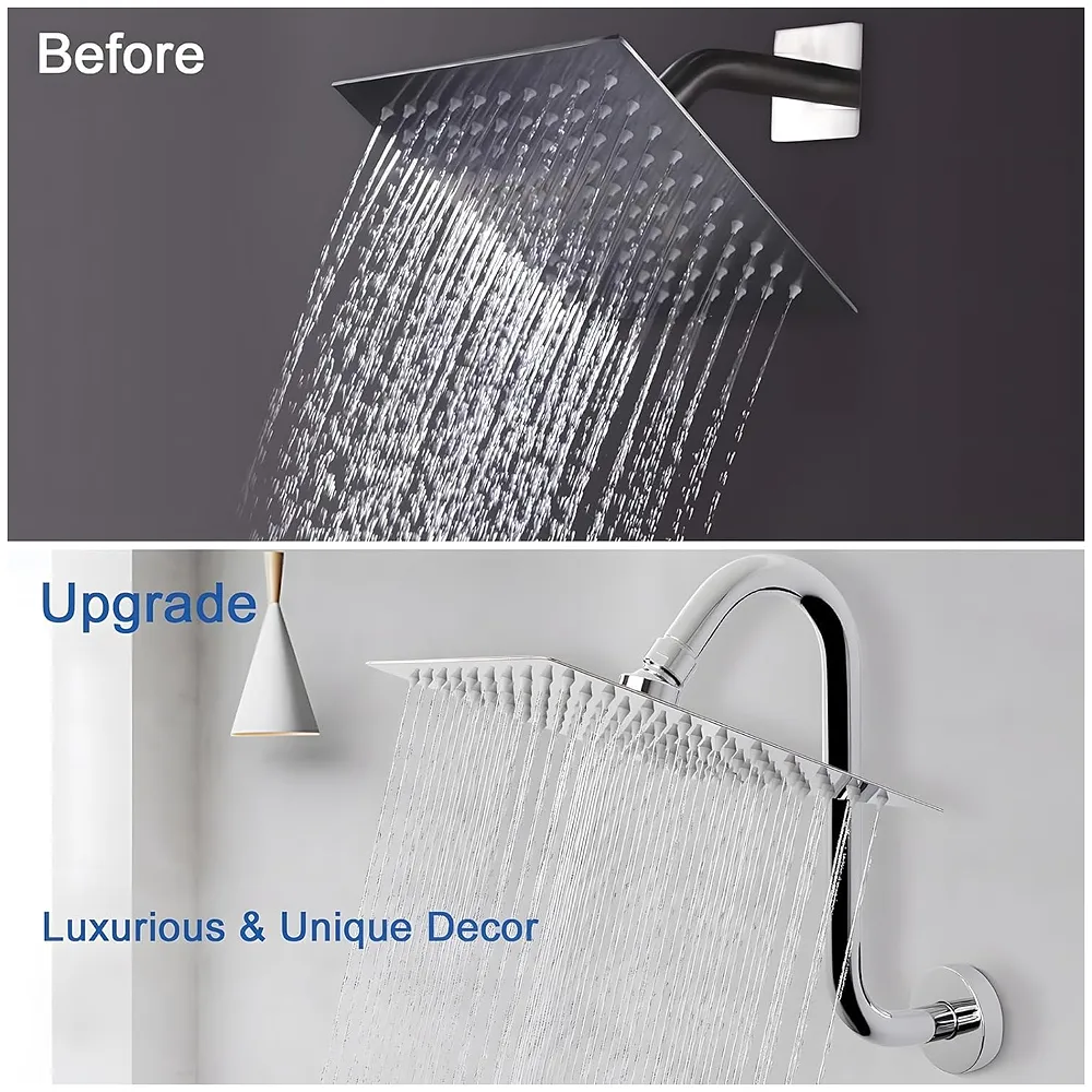 12 Inch High Rise Goose Neck Curve Shower Arm S-Bend To Elevate the Shower Higher, Silver Compatible With all Showers - 30 cm, 12 inch
