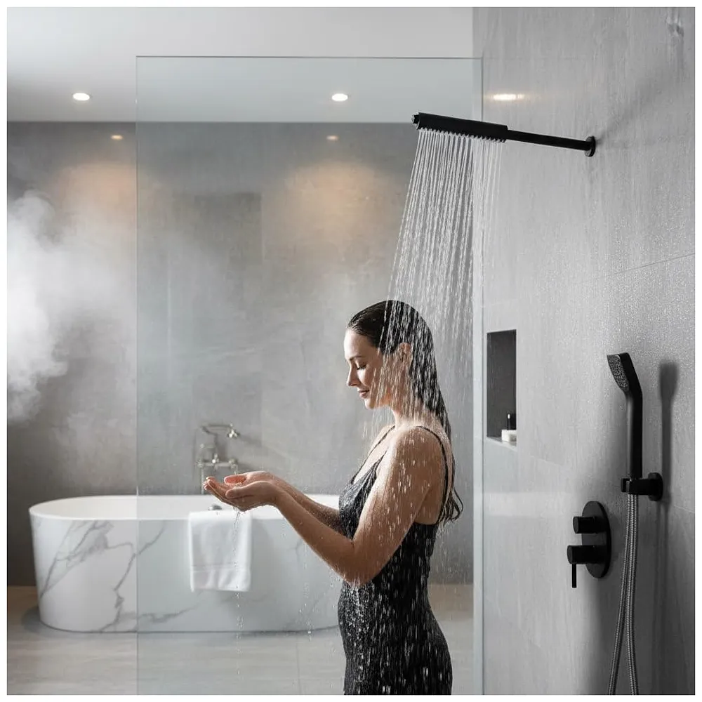 Bathroom Shower Head with Arm Attcahed 50 cm Long, 25 cm Rod And 25cm Shower, Black Colour For Bathing Unquie design Premium