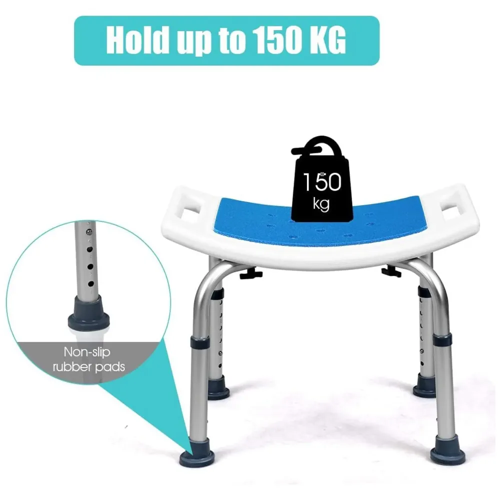Shower Chair, Adjustable Bath Stool - Medical Anti-Slip Bench Bathtub Stool Seat with Durable Aluminum Legs for Elderly, Senior, Handicap & Disabled. 51 x 51 x 34 cm - 2