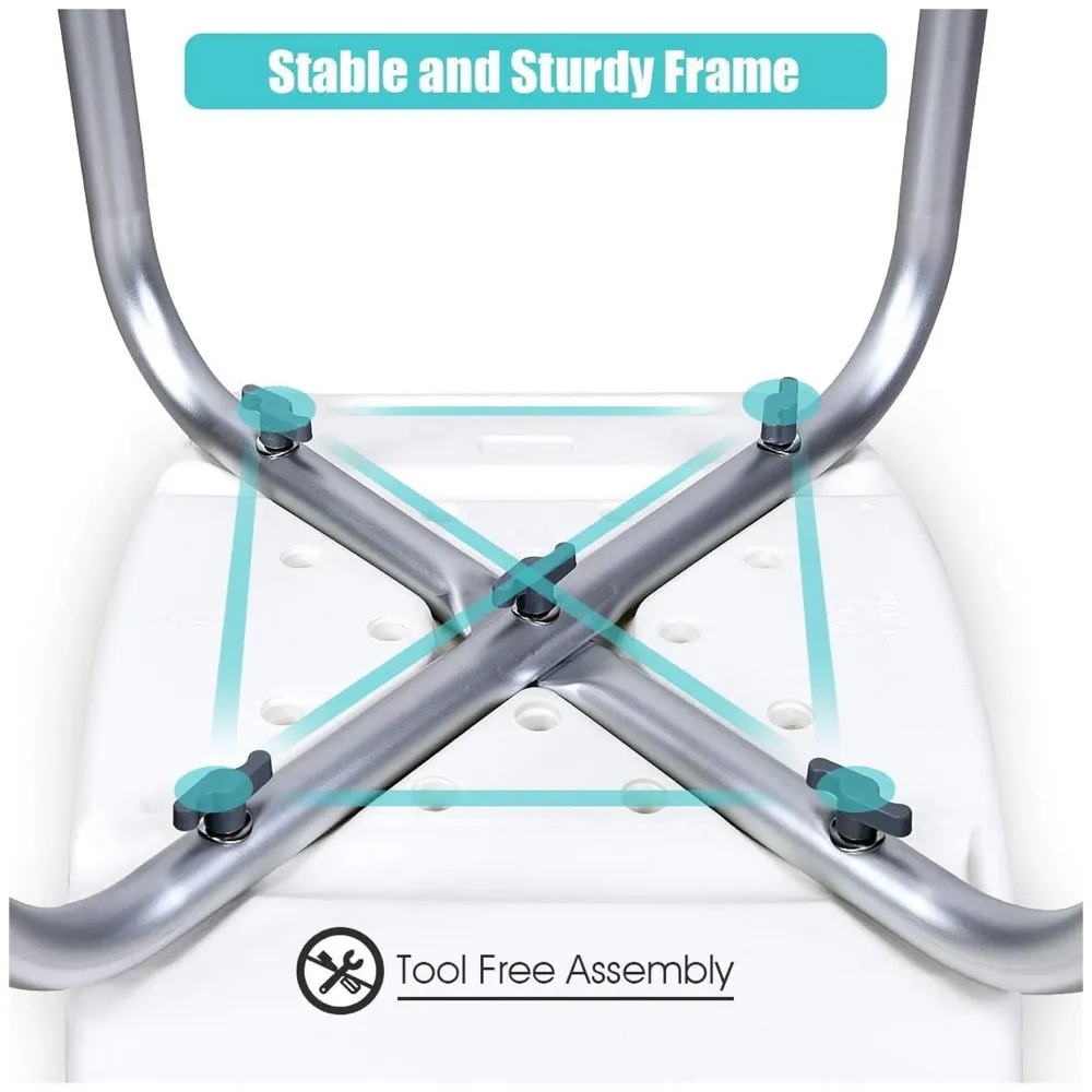 Shower Chair, Adjustable Bath Stool - Medical Anti-Slip Bench Bathtub Stool Seat with Durable Aluminum Legs for Elderly, Senior, Handicap & Disabled. 51 x 51 x 34 cm - 4