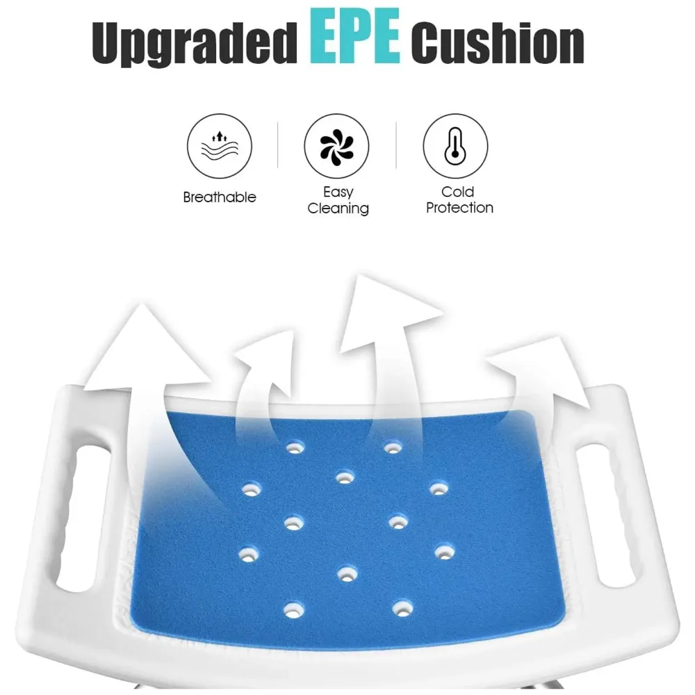 Shower Chair, Adjustable Bath Stool - Medical Anti-Slip Bench Bathtub Stool Seat with Durable Aluminum Legs for Elderly, Senior, Handicap & Disabled. 51 x 51 x 34 cm - 7