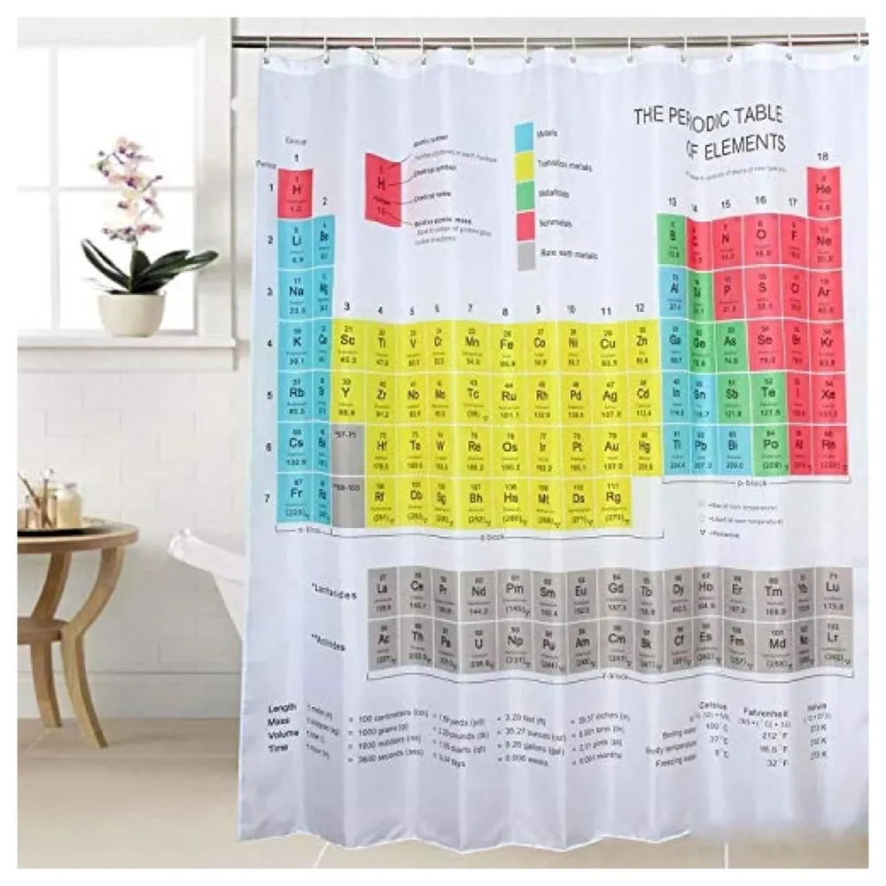Periodic Table Fancy Shower Curtain Waterproof Mildew Resistant - Polyester Fabric Bath Curtains Decor Set – 8 Pieces Shower Hooks (72 X 72 Inches) (Periodic Table)