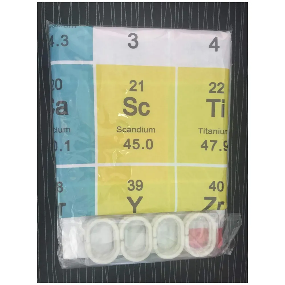 Periodic Table Fancy Shower Curtain Waterproof Mildew Resistant - Polyester Fabric Bath Curtains Decor Set – 8 Pieces Shower Hooks (72 X 72 Inches) (Periodic Table)