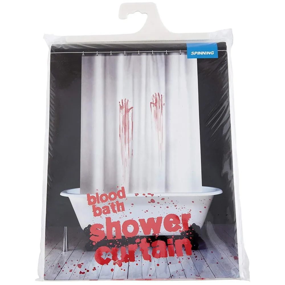 Fancy Waterproof Mildew Resistant Polyester Fabric Shower Curtain Decor with Hooks (72 X 72 Inches, White, Bloody Hand) - Set of 8 Pieces Hooks - 2