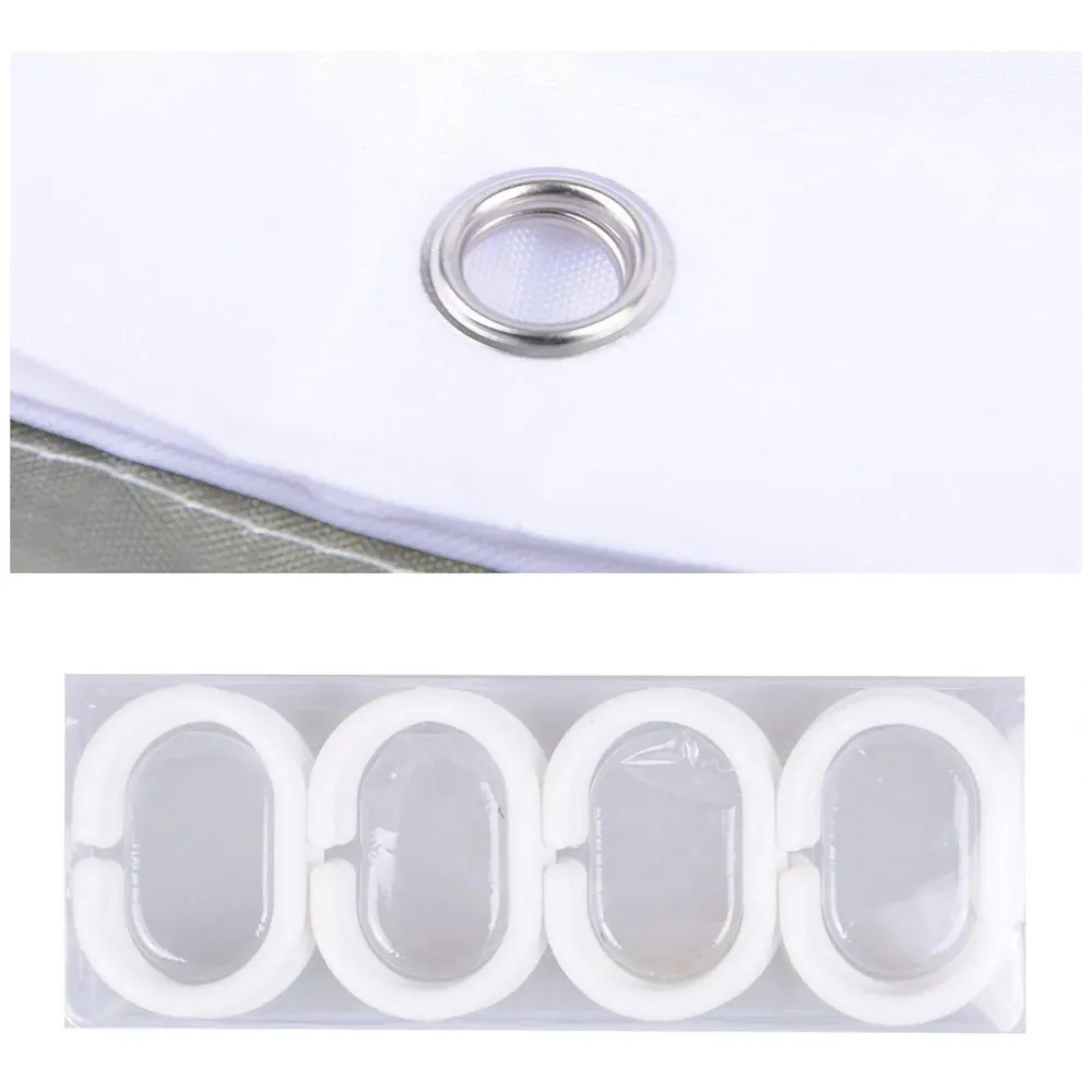 Fancy Waterproof Mildew Resistant Polyester Fabric Shower Curtain Decor with Hooks (72 X 72 Inches, White, Bloody Hand) - Set of 8 Pieces Hooks - 5