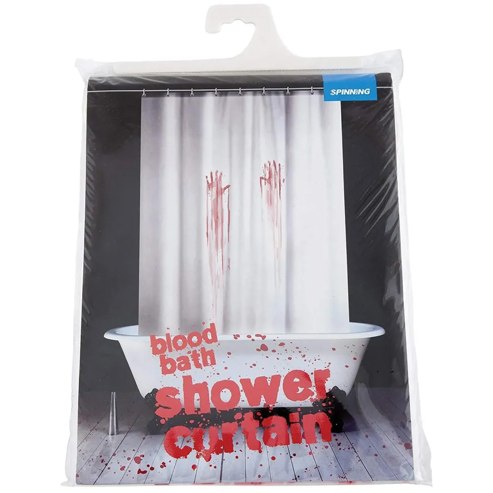Fancy Waterproof Mildew Resistant Polyester Fabric Shower Curtain Decor with Hooks (72 X 72 Inches, White, Bloody Hand) - Set of 8 Pieces Hooks