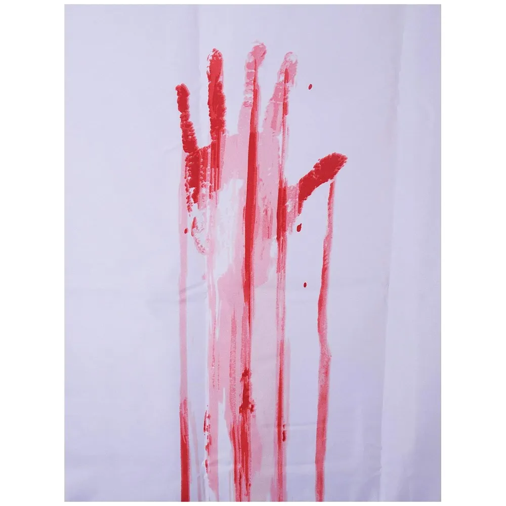 Fancy Waterproof Mildew Resistant Polyester Fabric Shower Curtain Decor with Hooks (72 X 72 Inches, White, Bloody Hand) - Set of 8 Pieces Hooks