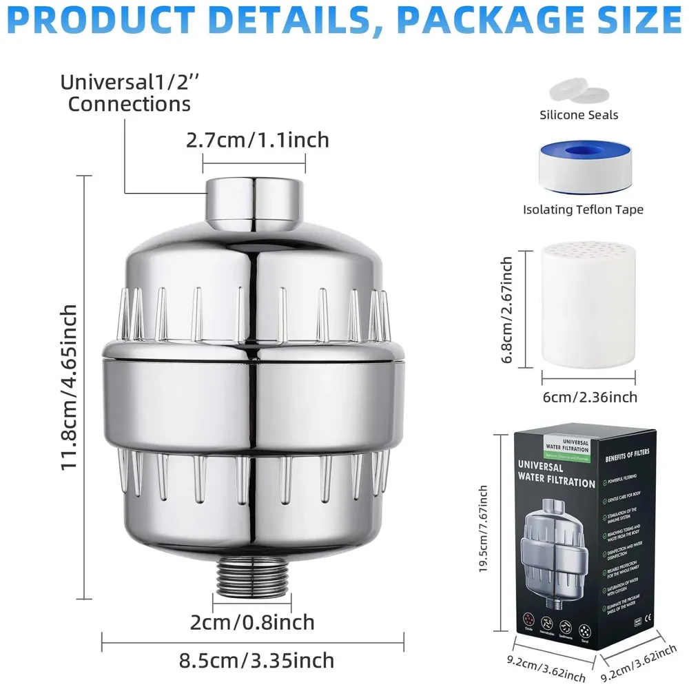Upgraded 18 Stage Shower Filter Hard Water Softener Water Filter For Bathroom Kitchen High Output Revitalizing Tap Filter Multi-Stage Cartridge With Activated Carbon