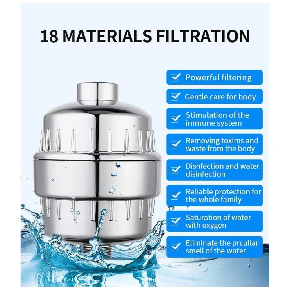 Upgraded 18 Stage Shower Filter Hard Water Softener Water Filter For Bathroom Kitchen High Output Revitalizing Tap Filter Multi-Stage Cartridge With Activated Carbon