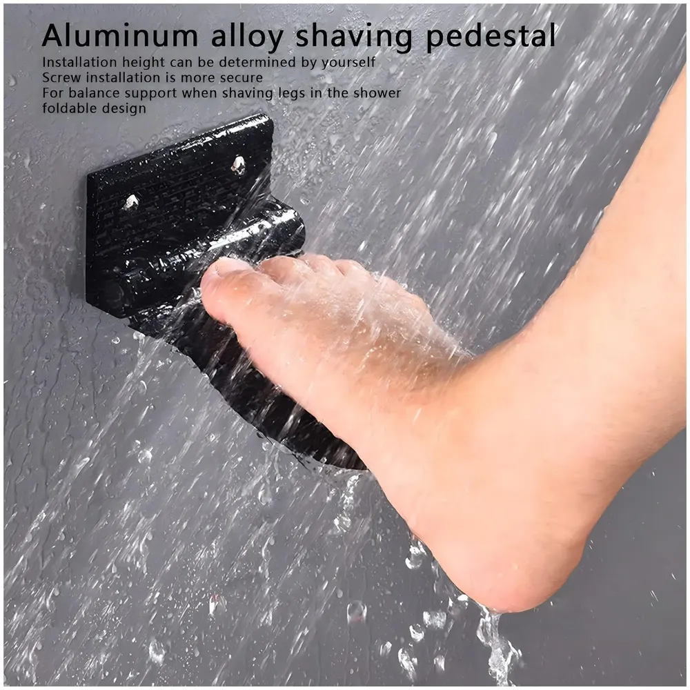 Shower Foot Rest, Shaving Pedestal Foldable Design Aluminium Alloy Screw Installation Shower Leg Shaving Shelf Bathroom Pedal for Shaving Legs Shower Tool