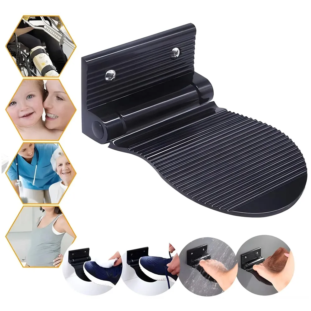 Shower Foot Rest, Shaving Pedestal Foldable Design Aluminium Alloy Screw Installation Shower Leg Shaving Shelf Bathroom Pedal for Shaving Legs Shower Tool