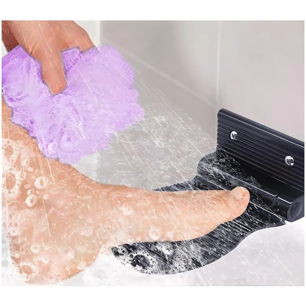Shower Foot Rest, Shaving Pedestal Foldable Design Aluminium Alloy Screw Installation Shower Leg Shaving Shelf Bathroom Pedal for Shaving Legs Shower Tool