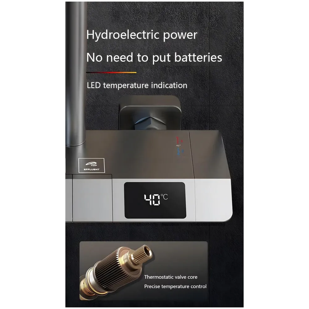 Piano Keys Shower Set Top Shower, Hand Shower, Digital Display with Temperature, Hot and Cold Mixer, Greyish Black Thermostatic Display LCD Mixer For Bathroom Toilet - 8