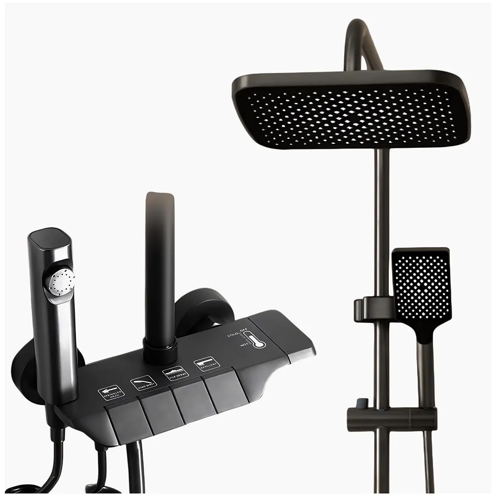 Piano Keys Shower Set, Top Shower, Hand Shower, Hot and Cold Mixer, Greyish Black For Bathroom Toilet Bathing.