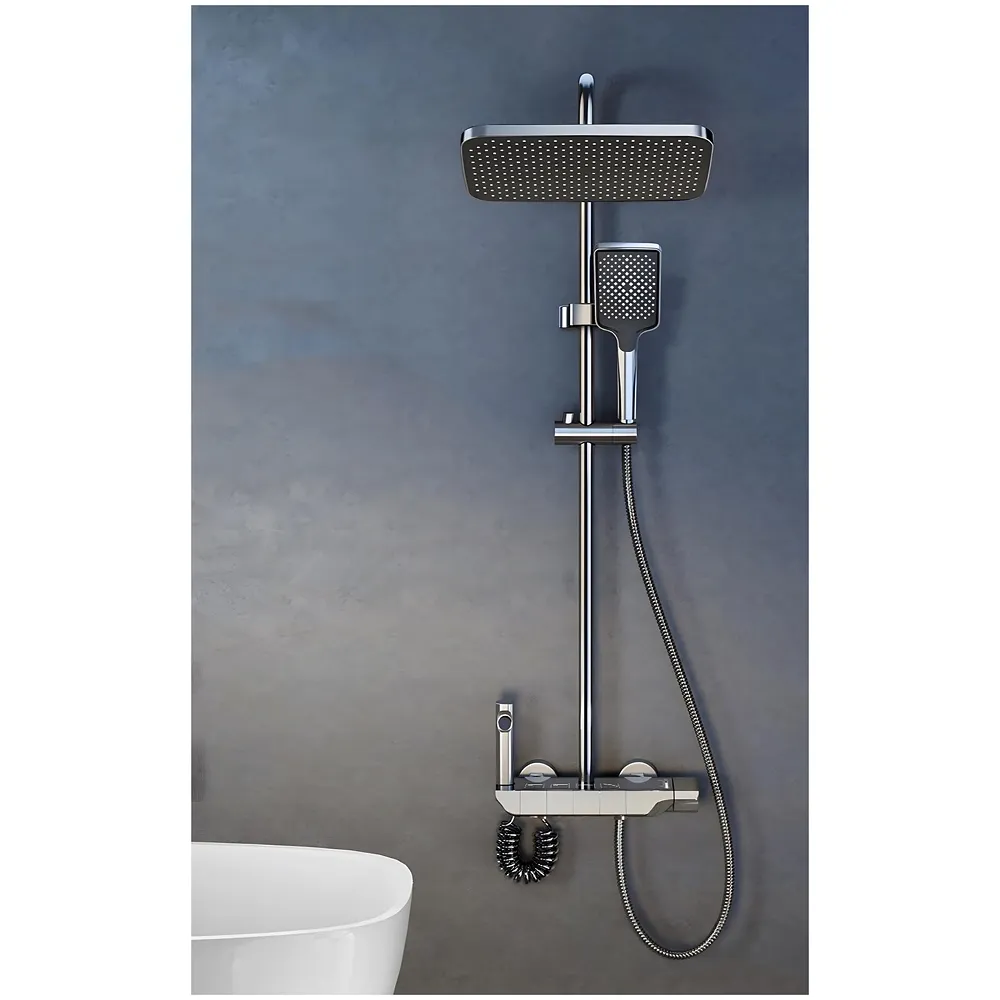 Piano Keys Shower Set, Top Shower, Hand Shower, Hot and Cold Mixer, Greyish Black For Bathroom Toilet Bathing.