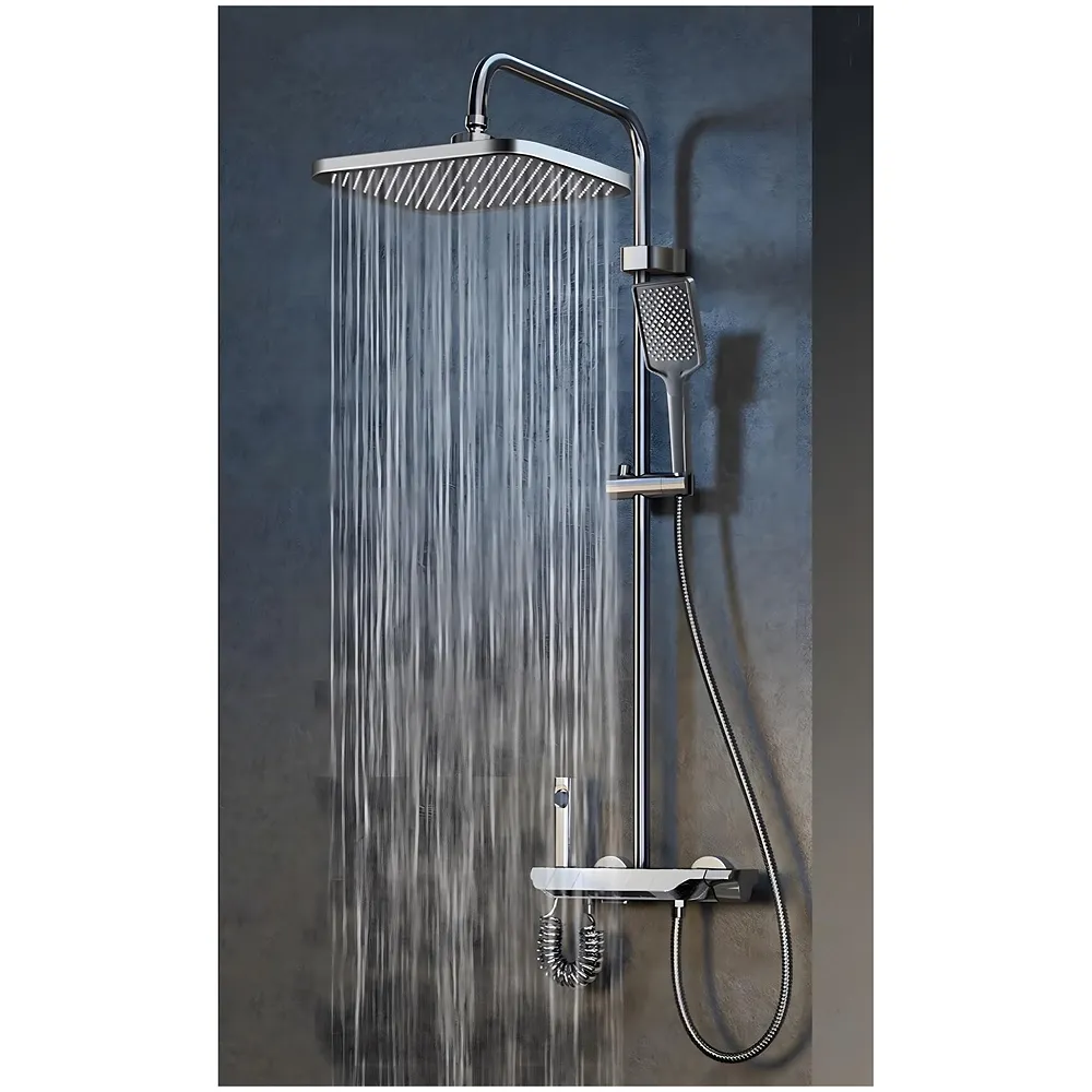 Piano Keys Shower Set, Top Shower, Hand Shower, Hot and Cold Mixer, Greyish Black For Bathroom Toilet Bathing.