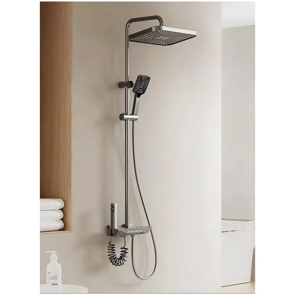 Piano Keys Shower Set, Top Shower, Hand Shower, Hot and Cold Mixer, Greyish Black For Bathroom Toilet Bathing.