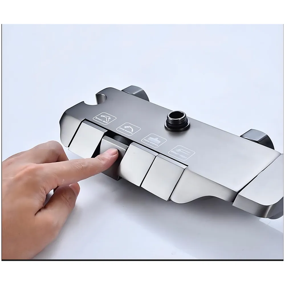 Piano Keys Shower Set, Top Shower, Hand Shower, Hot and Cold Mixer, Greyish Black For Bathroom Toilet Bathing.