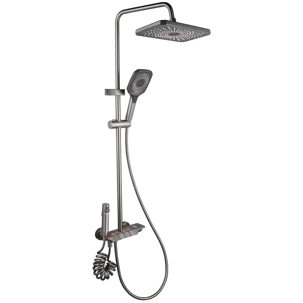 Piano Keys Shower Set, Top Shower, Hand Shower, Hot and Cold Mixer, Greyish Black For Bathroom Toilet Bathing.