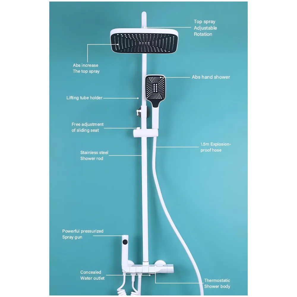 4 in 1 White Piano Keys Shower Set Top Shower, Hand Shower, Hot and Cold Mixer, White Thermostatic Mixer For Bathroom Toilet - 4