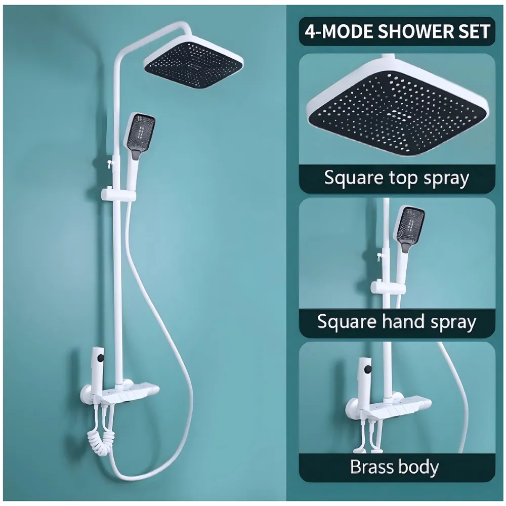 4 in 1 White Piano Keys Shower Set Top Shower, Hand Shower, Hot and Cold Mixer, White Thermostatic Mixer For Bathroom Toilet - 5