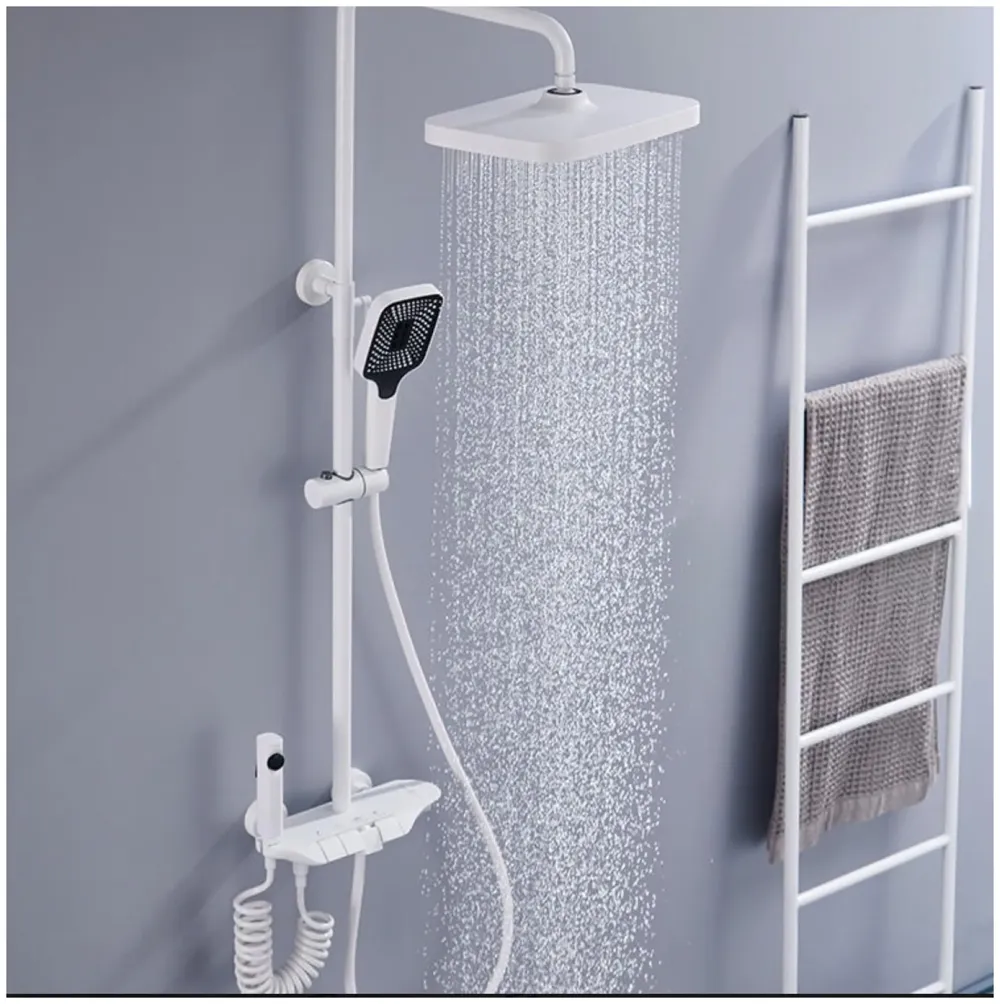 4 in 1 White Piano Keys Shower Set Top Shower, Hand Shower, Hot and Cold Mixer, White Thermostatic Mixer For Bathroom Toilet - 7