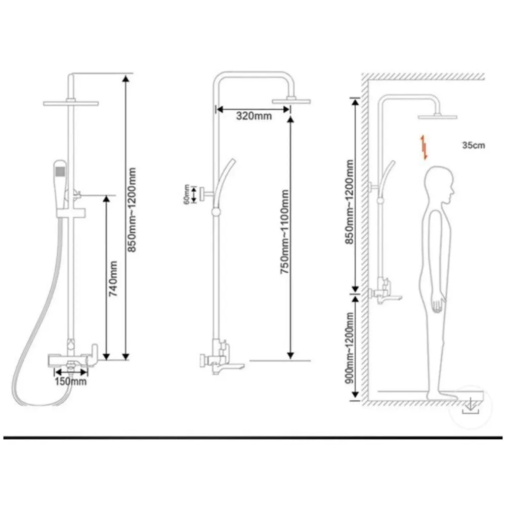 Brass Shower System, 3 in 1 Wall Mixer with 3 Control Setting. Adjustable Height Shower and Hand Shower (Chrome) - 5