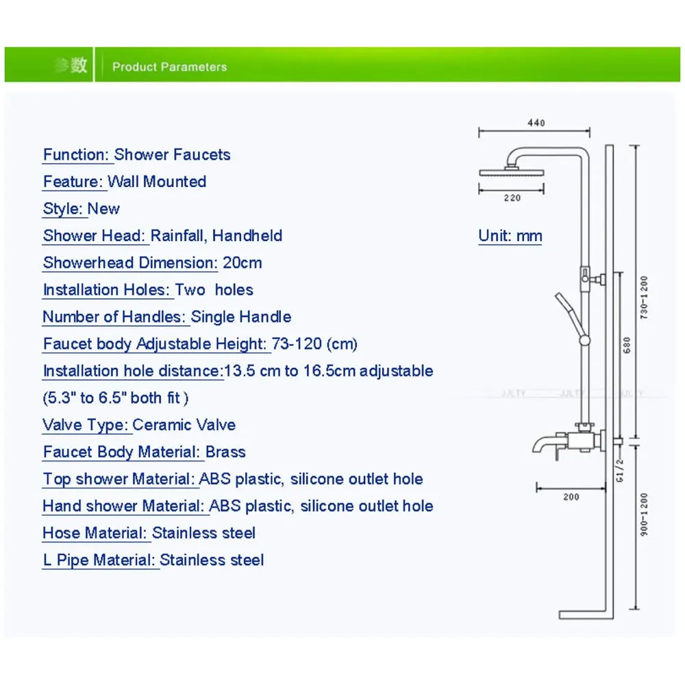 Brass Shower System, 3 in 1 Wall Mixer with 3 Control Setting. Adjustable Height Shower and Hand Shower (Chrome) - 6