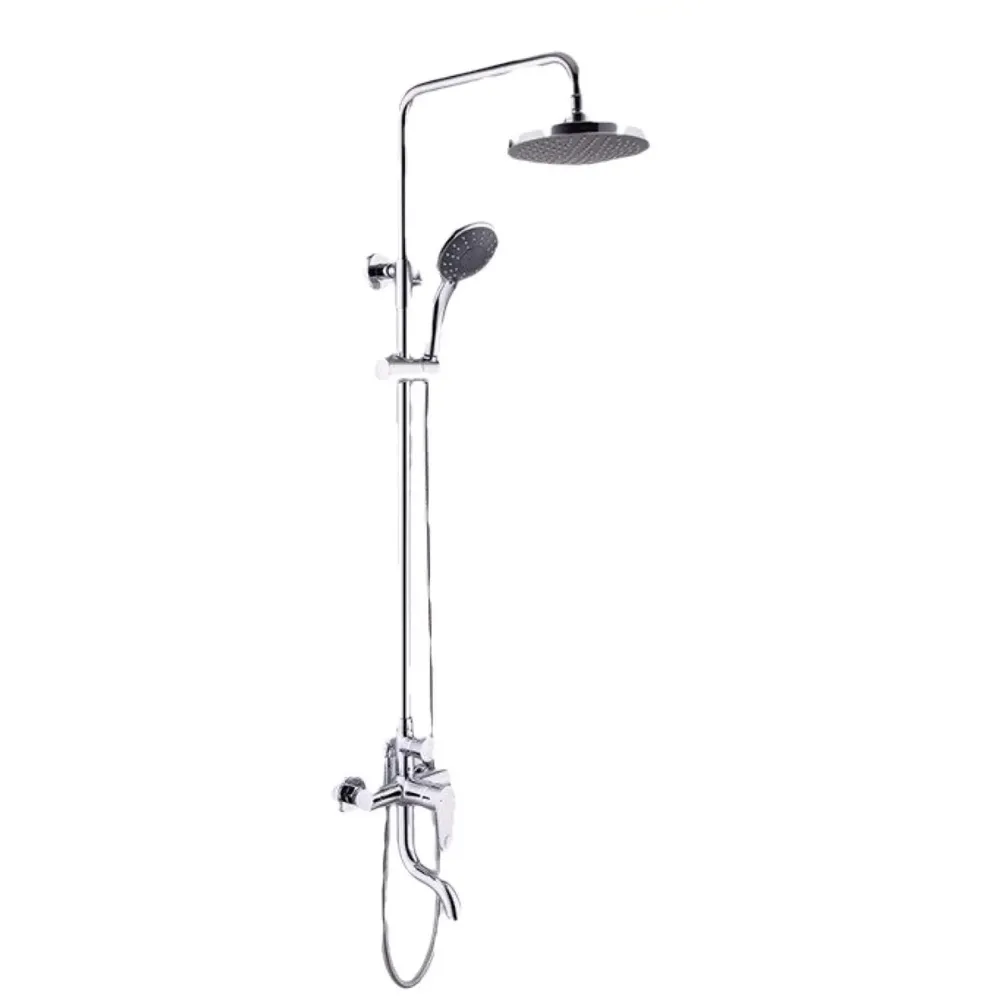 Brass Shower System, 3 in 1 Wall Mixer with 3 Control Setting. Adjustable Height Shower and Hand Shower (Chrome)