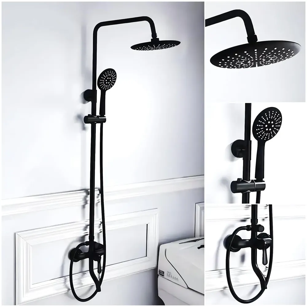 AQUAKART 3 in 1 Black Shower System With Hot And Cold Mixer Shower and Handshower, Adjustable Height, 3 Control Setting, Noir Collection - 2