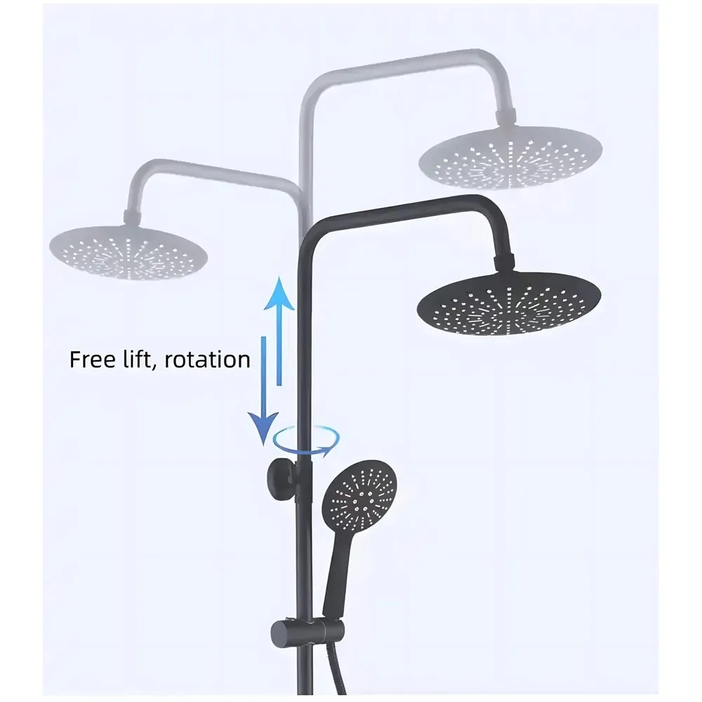 AQUAKART 3 in 1 Black Shower System With Hot And Cold Mixer Shower and Handshower, Adjustable Height, 3 Control Setting, Noir Collection - 4