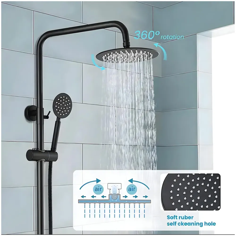AQUAKART 3 in 1 Black Shower System With Hot And Cold Mixer Shower and Handshower, Adjustable Height, 3 Control Setting, Noir Collection - 6