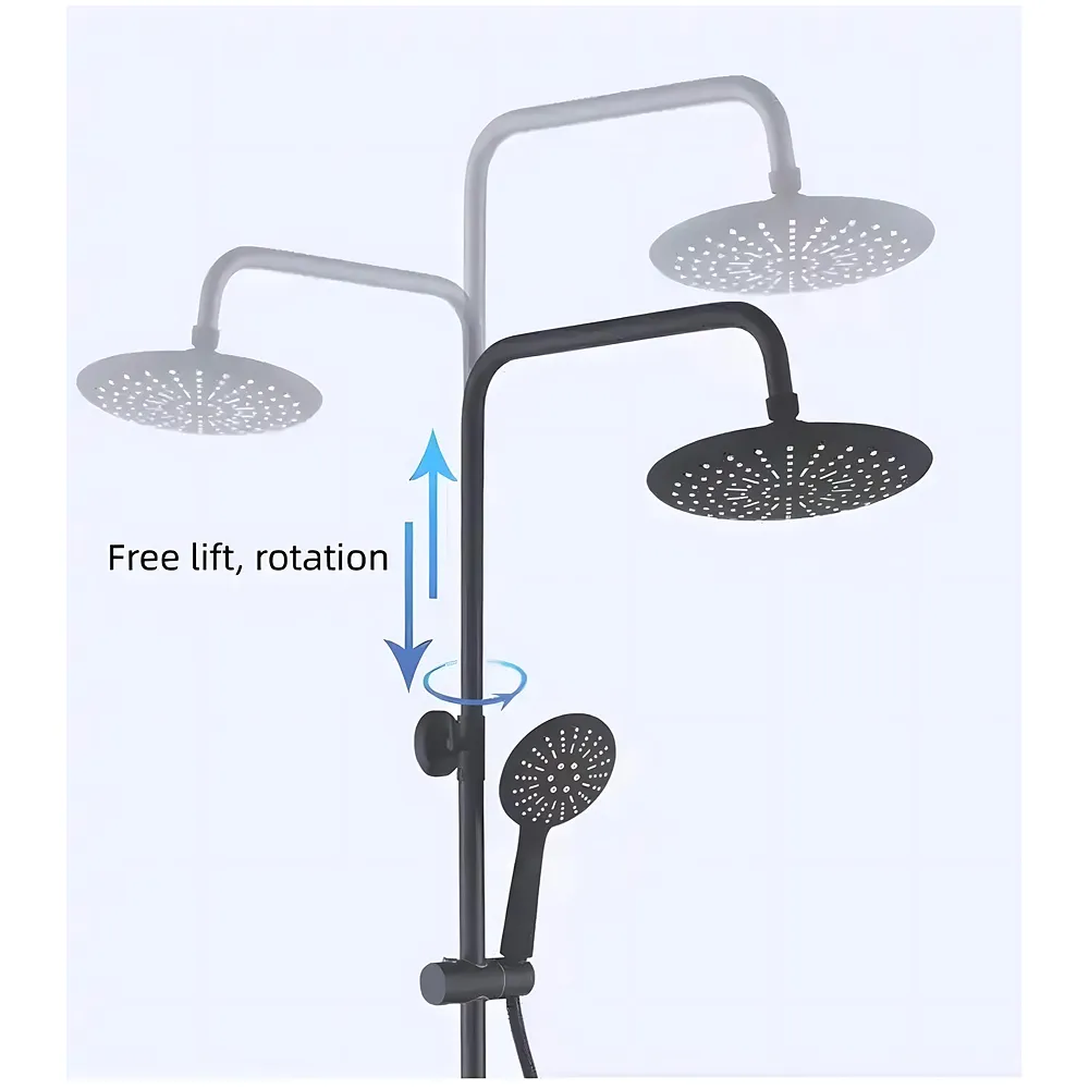 3 in 1 Black Shower System Hot Cold Wall Mixer Tap Noir Bathroom Premium
