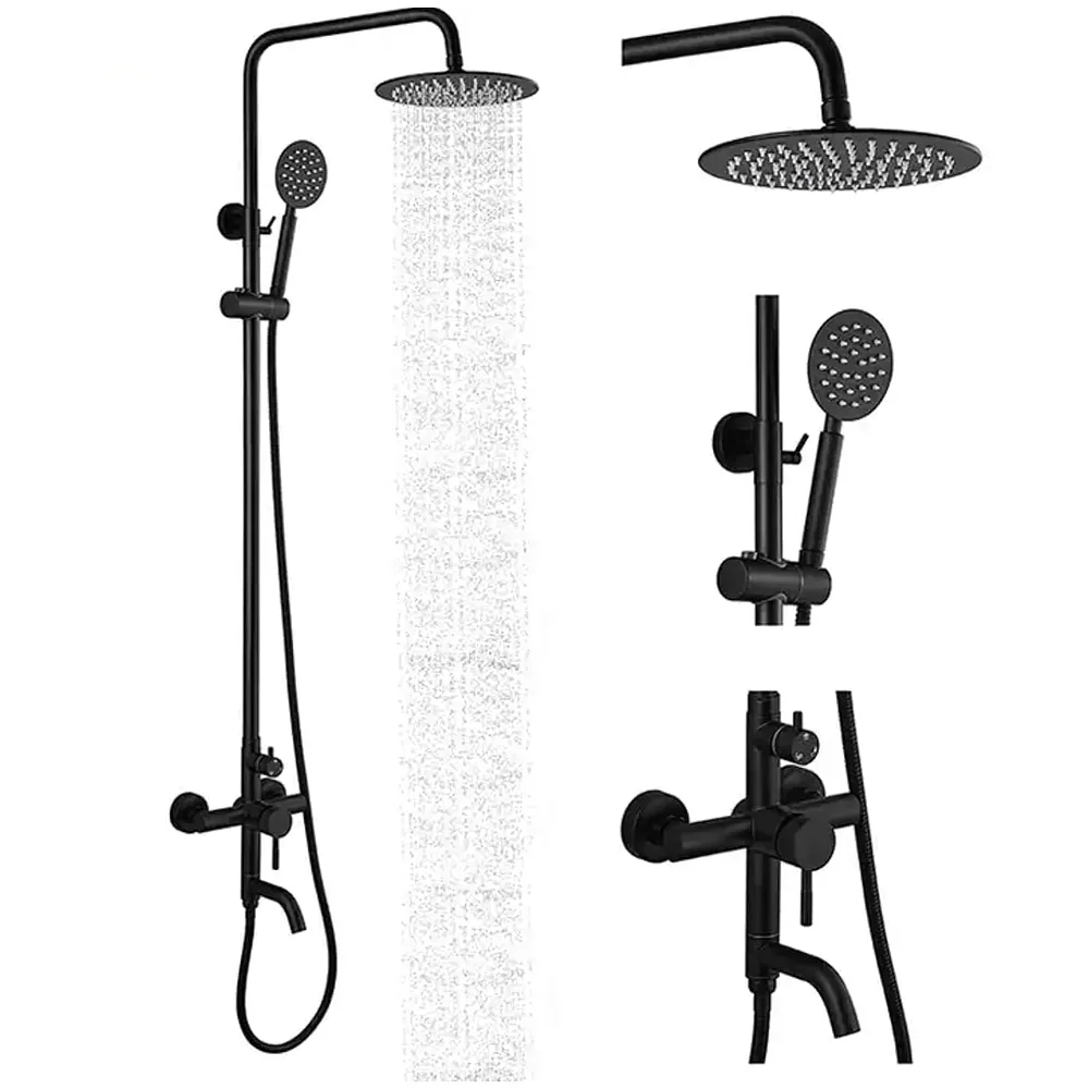 3 in 1 Black Shower System With Hot And Cold Mixer Shower and Handshower, Adjustable Height, 3 Control Setting, Noir Collection