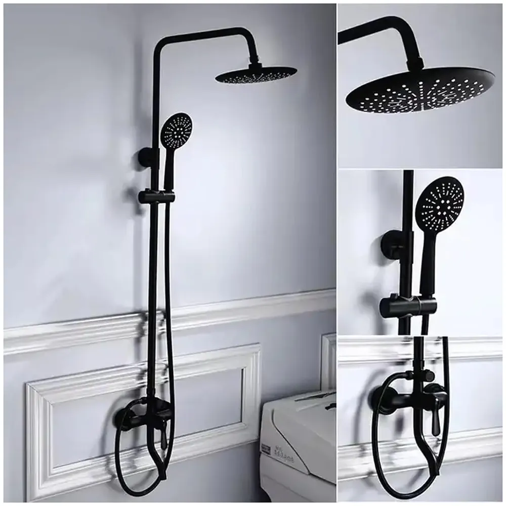 3 in 1 Black Shower System With Hot And Cold Mixer Shower and Handshower, Adjustable Height, 3 Control Setting, Noir Collection