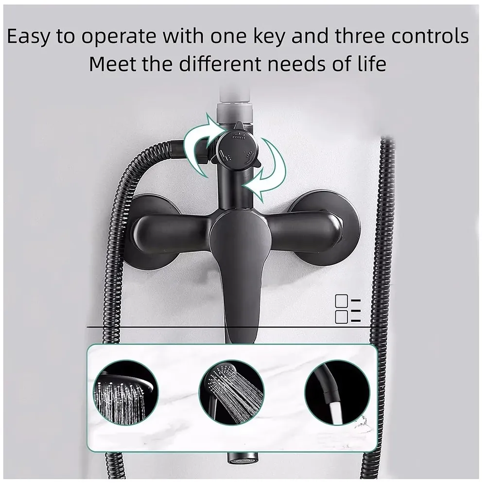 3 in 1 Black Shower System With Hot And Cold Mixer Shower and Handshower, Adjustable Height, 3 Control Setting, Noir Collection