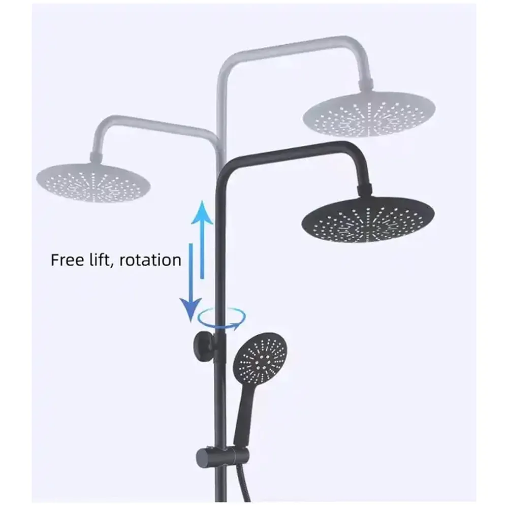 3 in 1 Black Shower System With Hot And Cold Mixer Shower and Handshower, Adjustable Height, 3 Control Setting, Noir Collection