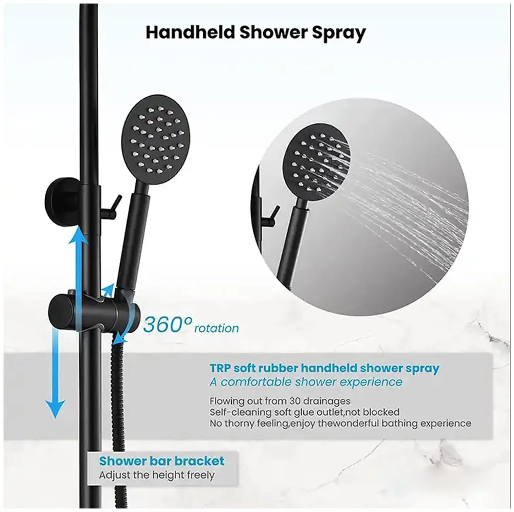 3 in 1 Black Shower System With Hot And Cold Mixer Shower and Handshower, Adjustable Height, 3 Control Setting, Noir Collection