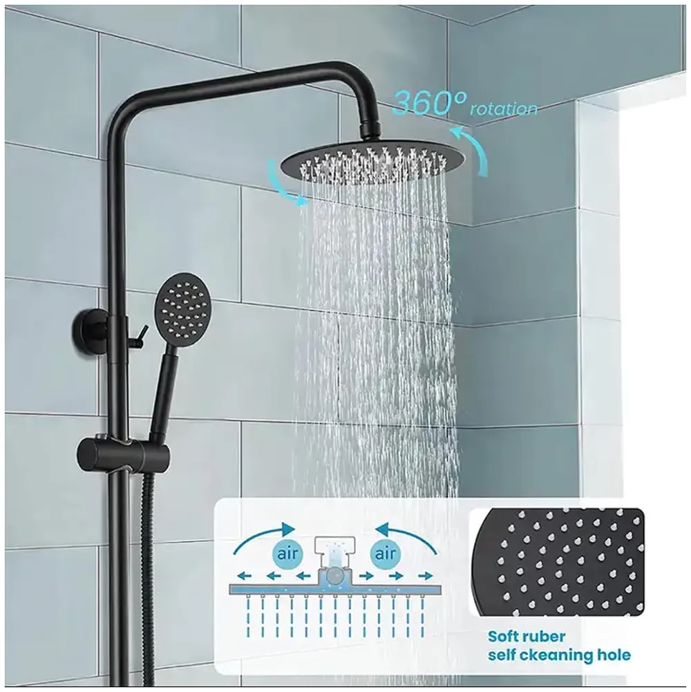 3 in 1 Black Shower System With Hot And Cold Mixer Shower and Handshower, Adjustable Height, 3 Control Setting, Noir Collection